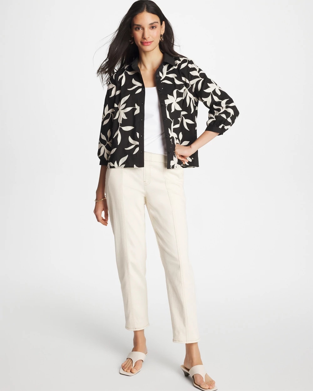 Embroidered Cropped Collared Shirt