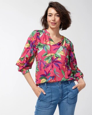 Floral Clip Dot Ruffle Blouse