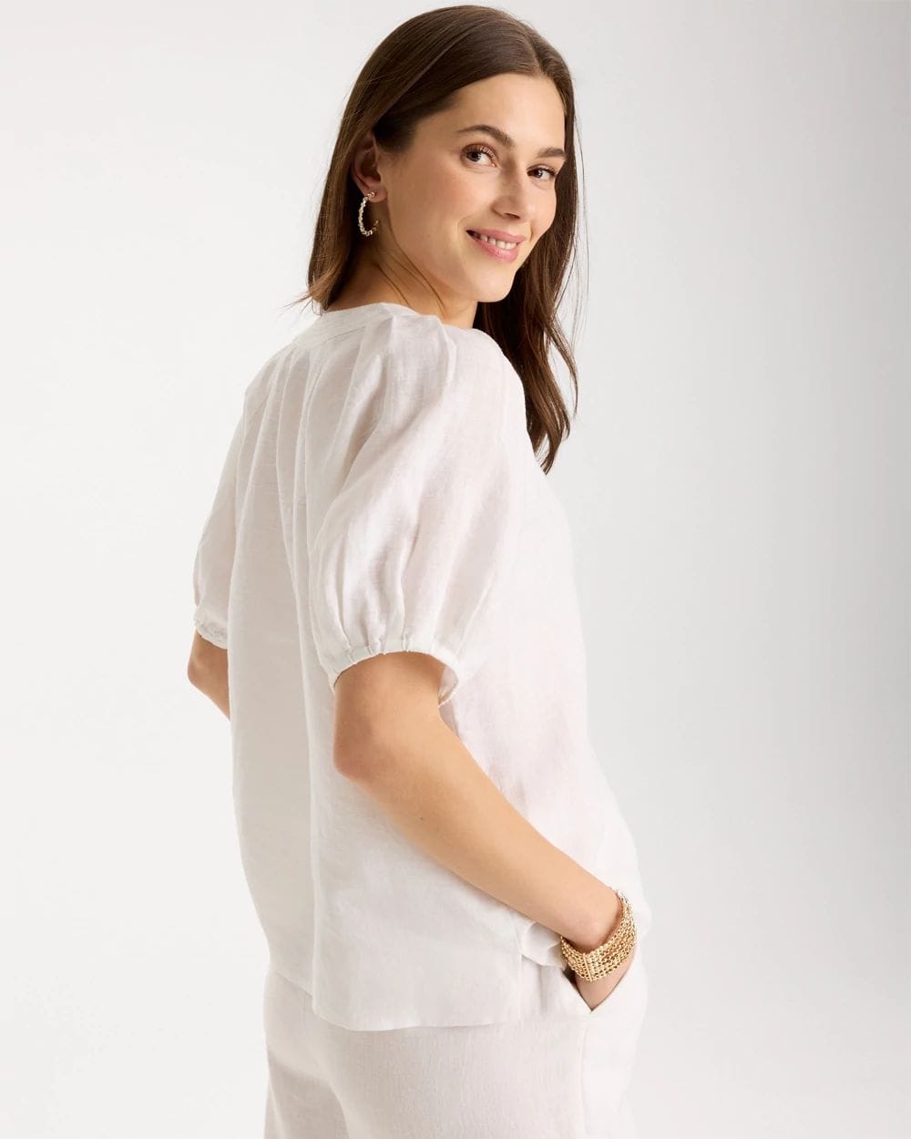 Linen Trapunto Popover Top