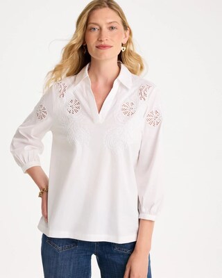 Embroidered Popover Poplin Cotton Shirt