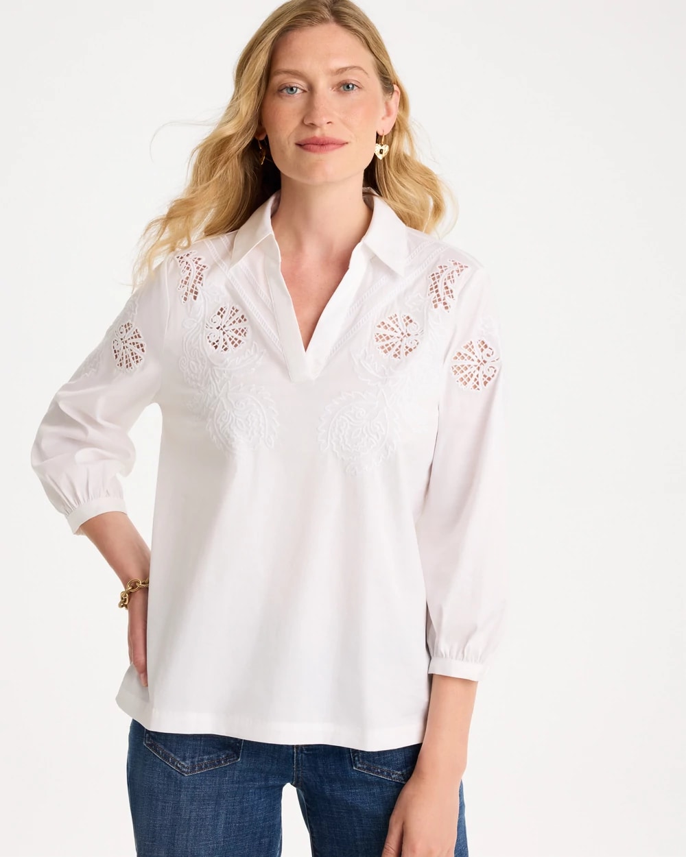Embroidered Poplin Cotton Popover Shirt