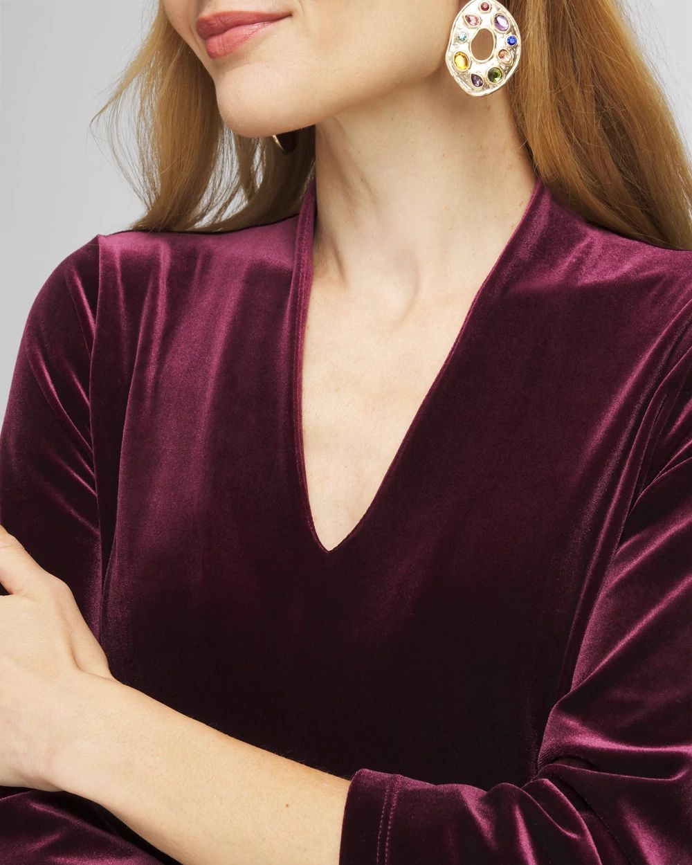 V-Neck Velour Midi Dress
