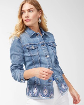 Embroidered Peplum Denim Jacket