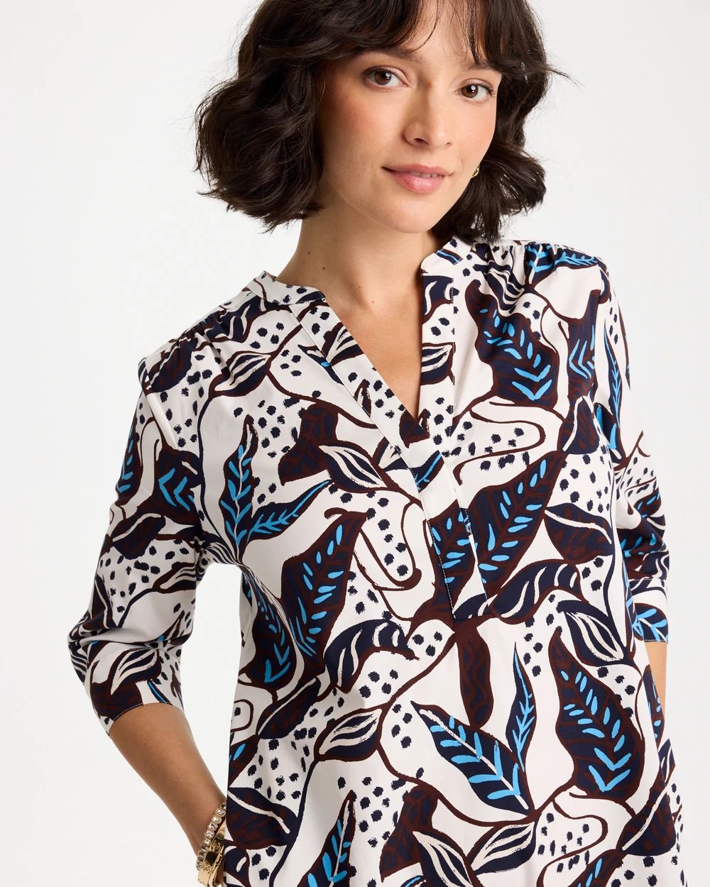 Poplin Cotton Popover Printed Dress click to view larger image.