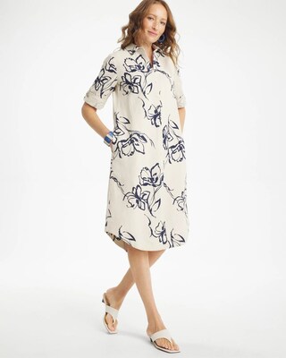 Printed Linen-Cotton Shirtdress