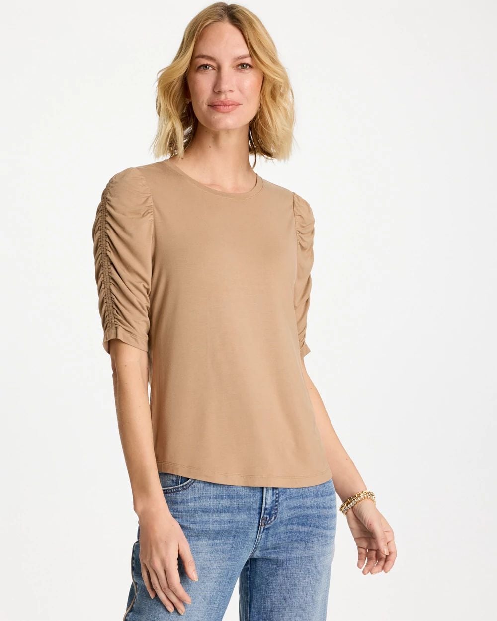 Ruched Sleeve Knit Tee