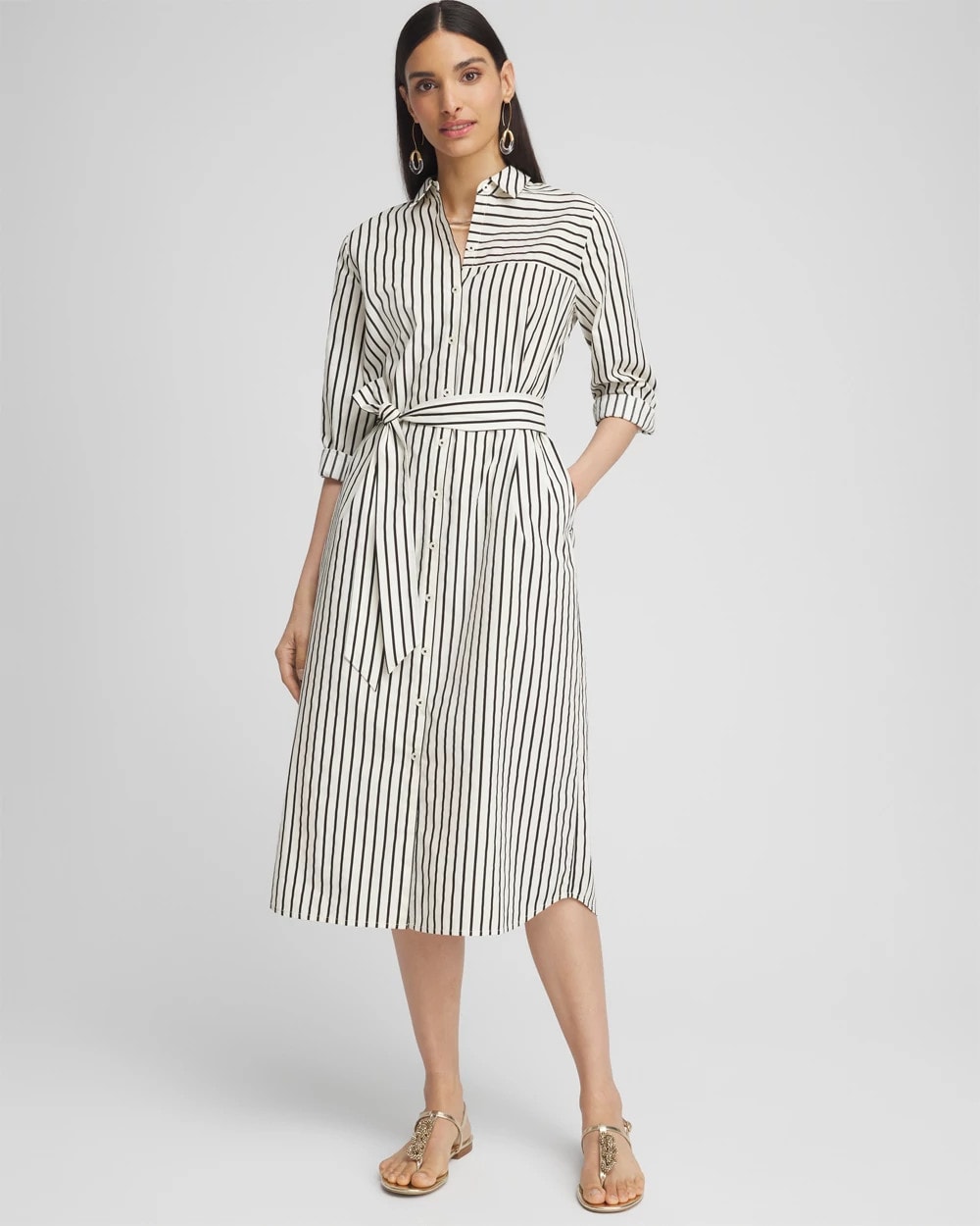 Cotton Stripe Midi Shirt Dress