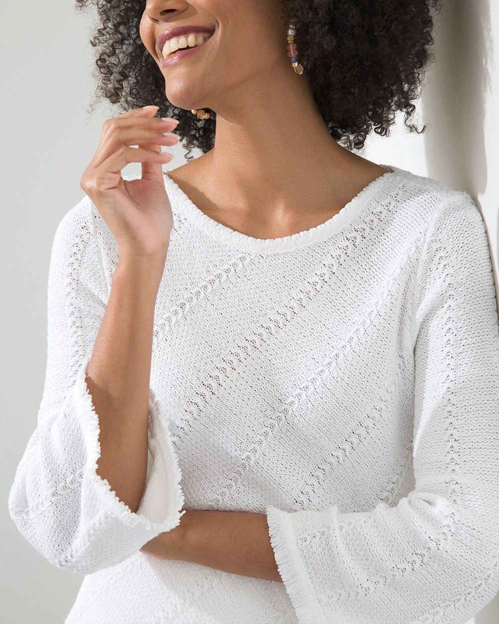 Crew Neck Fringe Hem Sweater