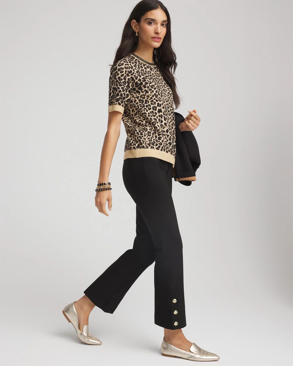 Bi-Stretch Fly Front Flared Cropped Pants
