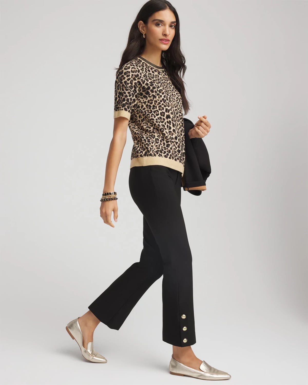 Chico's Bi-stretch Fly Front Flared Cropped Pants In Black In Black