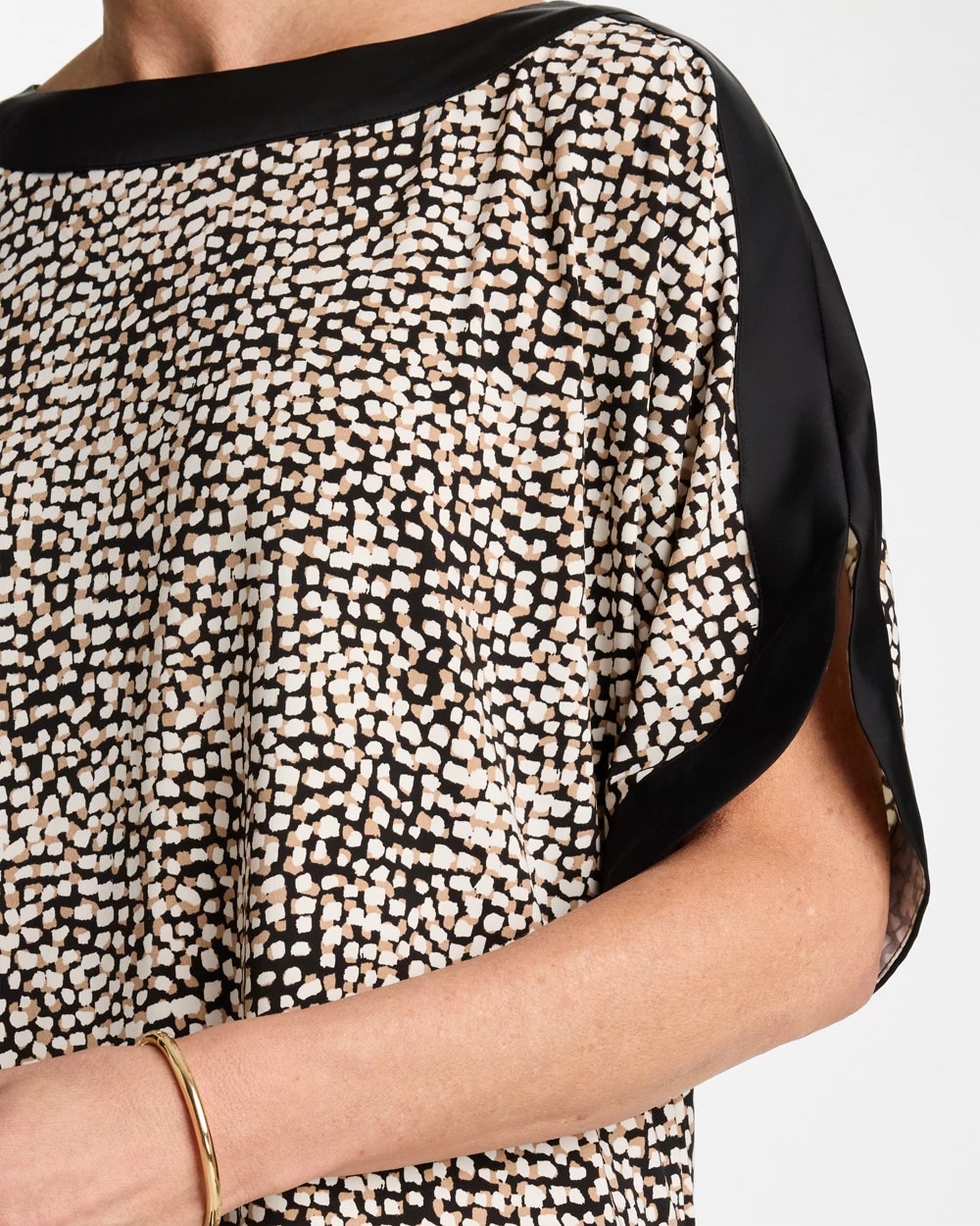 Printed Jersey & Satin Dolman Tee