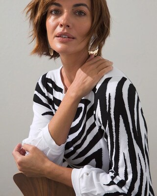 Zebra Jacquard Pullover Sweater