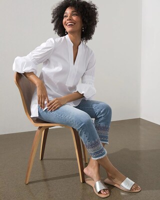 Poplin Ruffle Sleeve Popover Blouse
