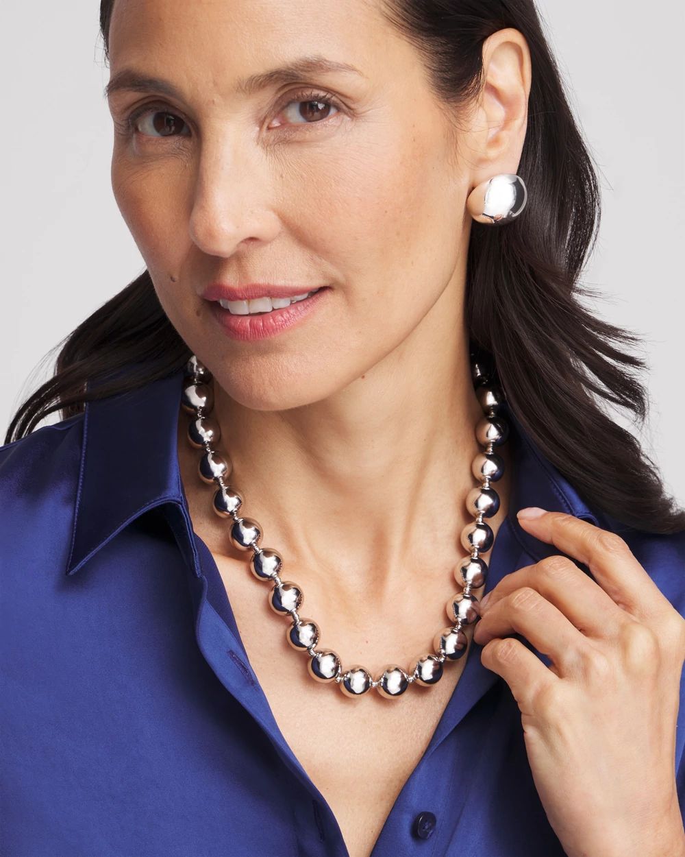 Silver Tone Beaded Collar Necklace