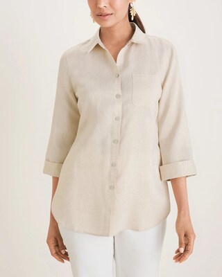 No-Iron FreshChic Linen-Blend Metallic Shirt