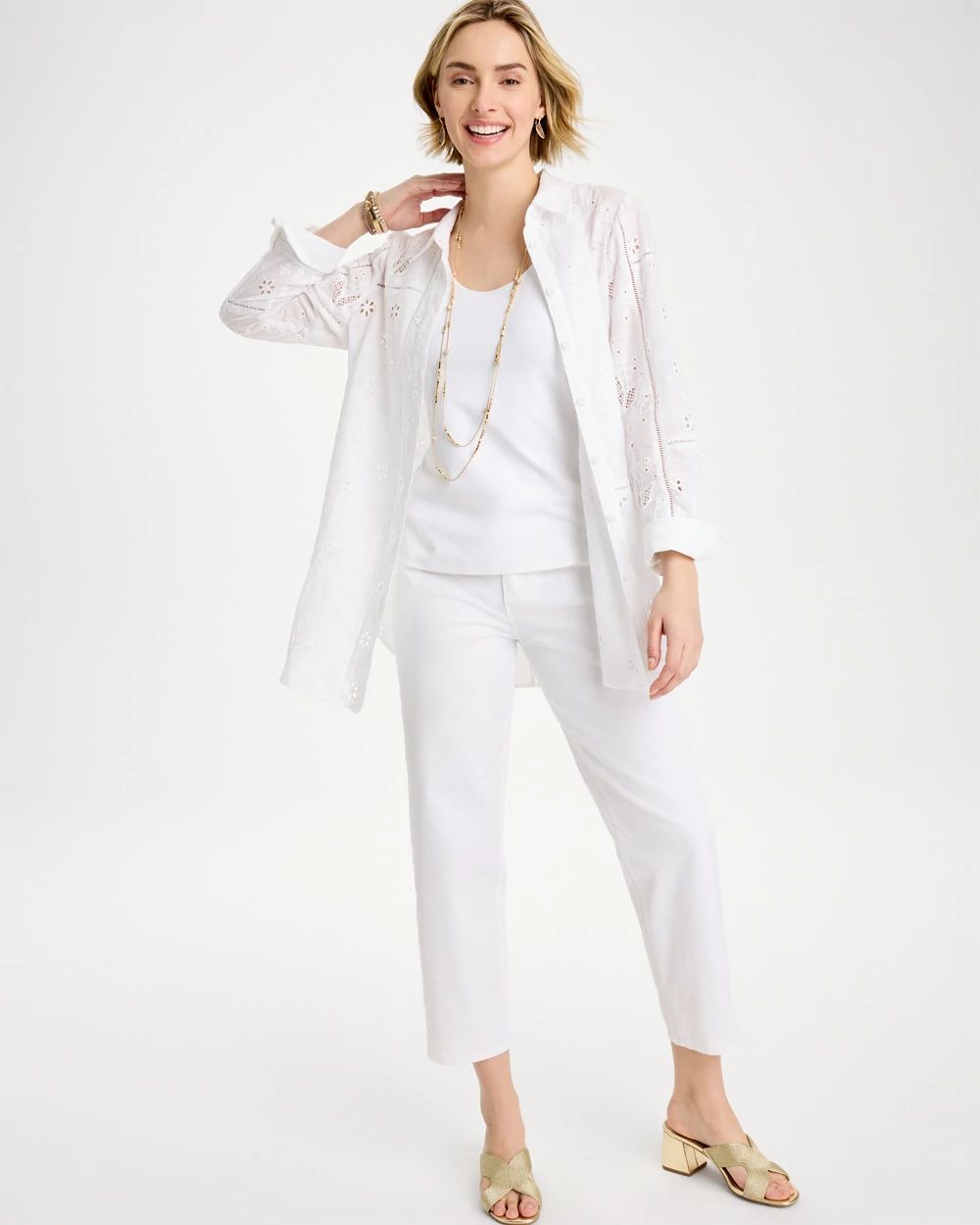 Embroidered Trapunto-Trim Tunic