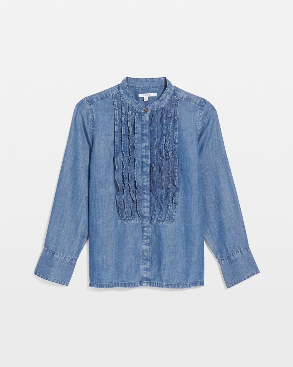 Denim Ruffle Front Shirt