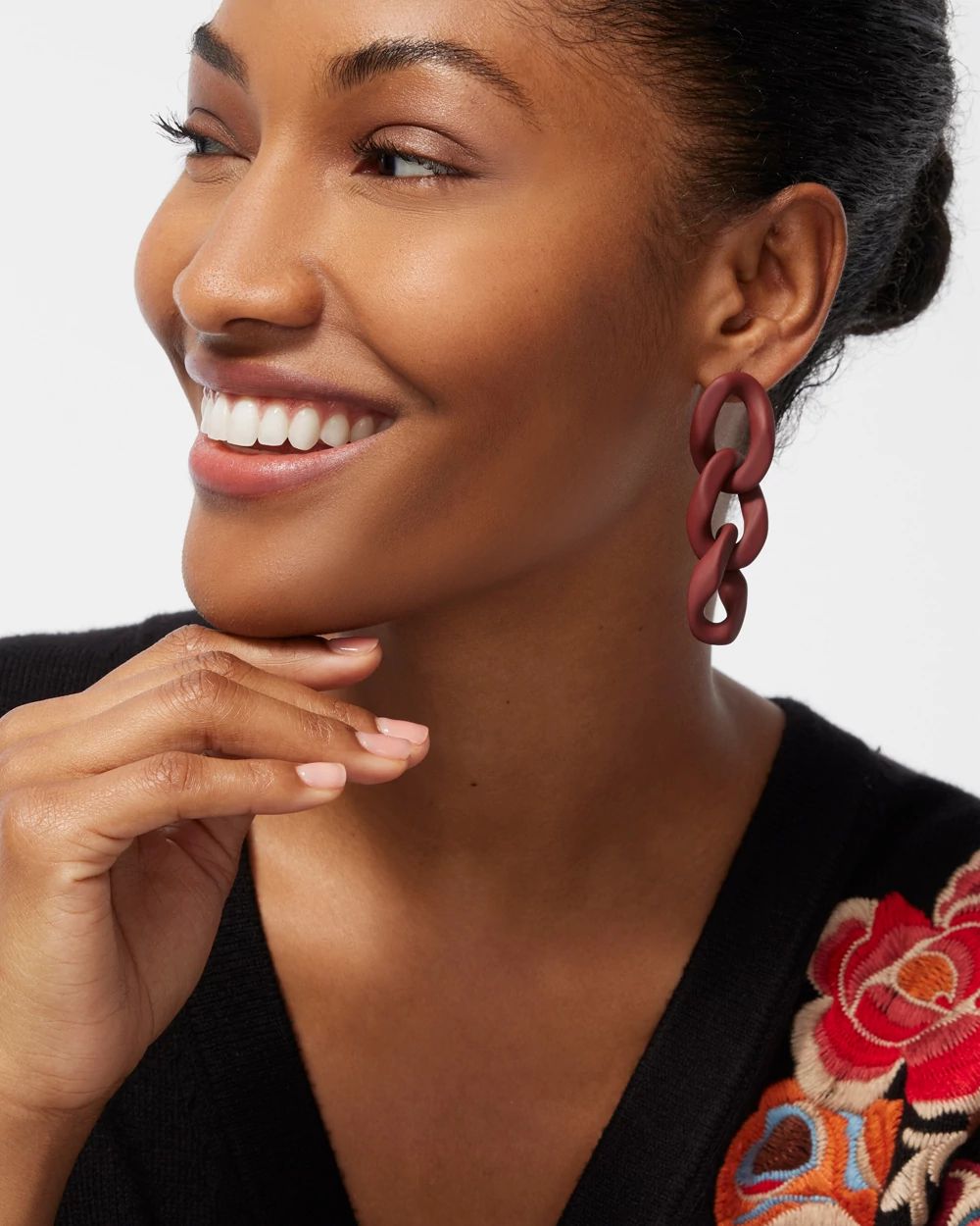 Red Drop Link Earrings