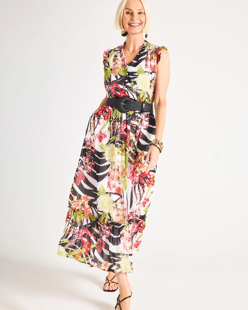 Women's Crinkle Chiffon Animal Print Dress in Black size 8/10 | Chico's Women's Crinkle Chiffon Animal Print Dress in Black size 8/10 | Chico's