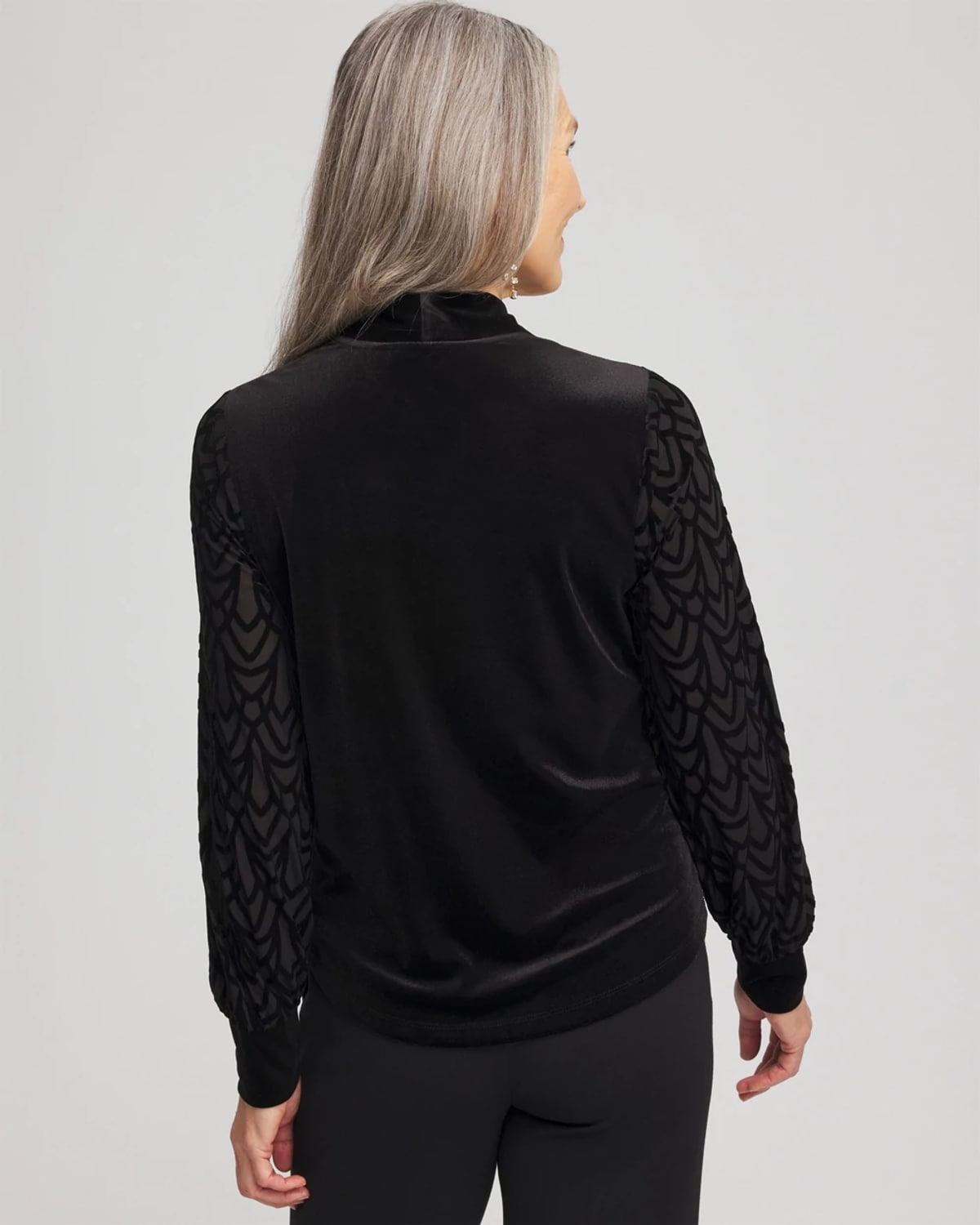 Chico's Art Deco Velvet Burnout Top In Black In Black