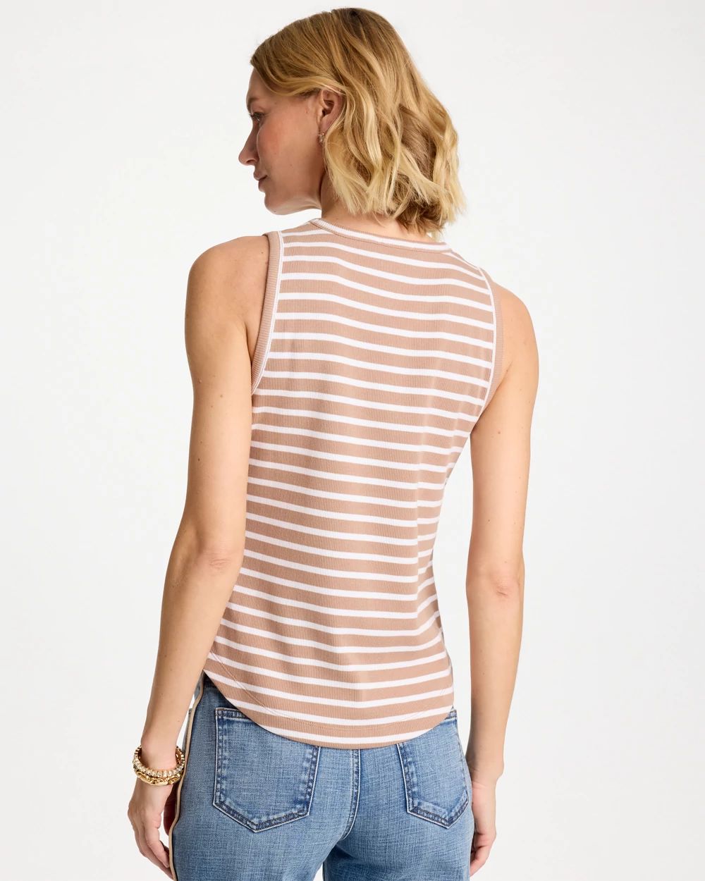 Striped High Neck Rib Tank