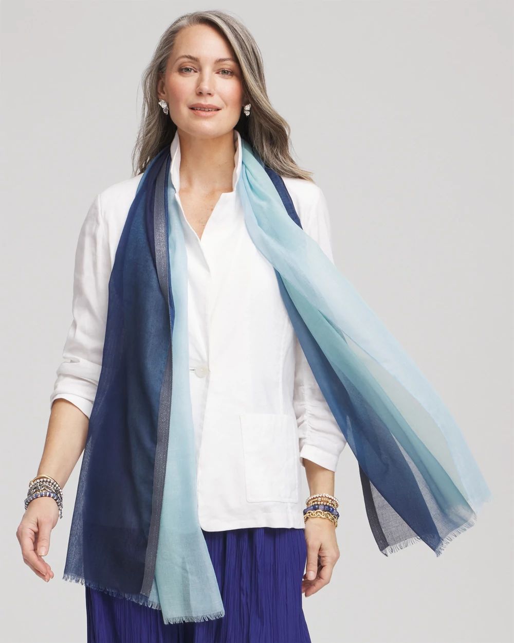 Woven Ombre Metallic Oblong Scarf
