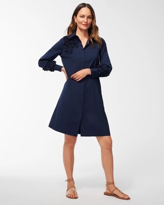 Poplin 3D Applique Shirt Dress
