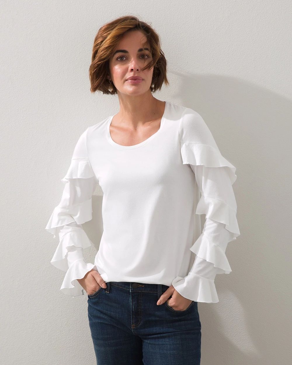 Touch of Cool Tiered Ruffle Sleeve Top
