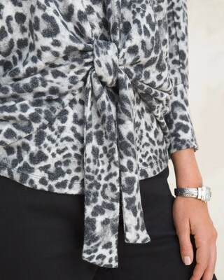 Animal-Print Cozy Knit Tie Cardigan