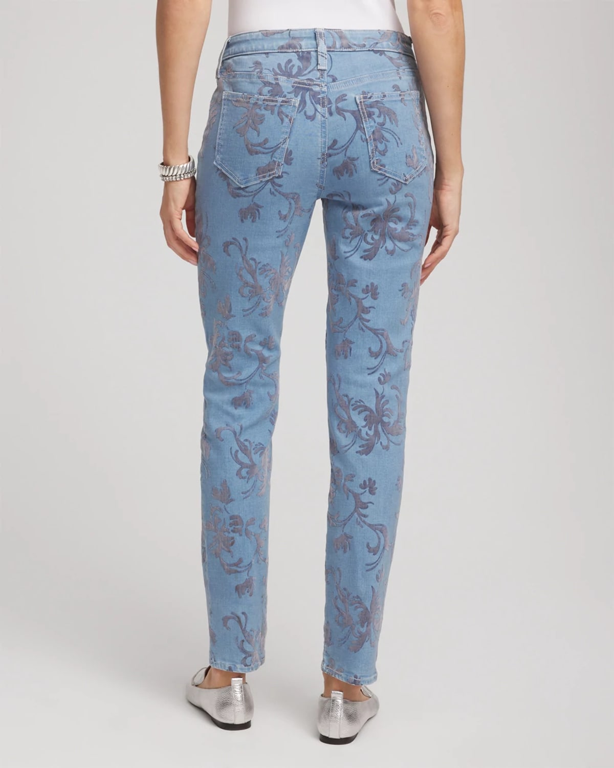 Chico's Petite Girlfriend Slim Ankle Flocked Jeans In Finflow Indigo