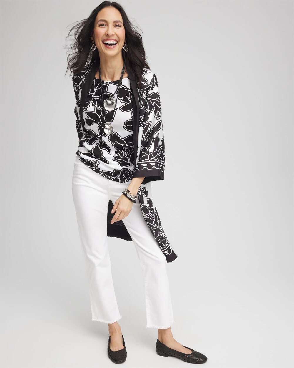 Floral Pima Bateau-Neck Tee