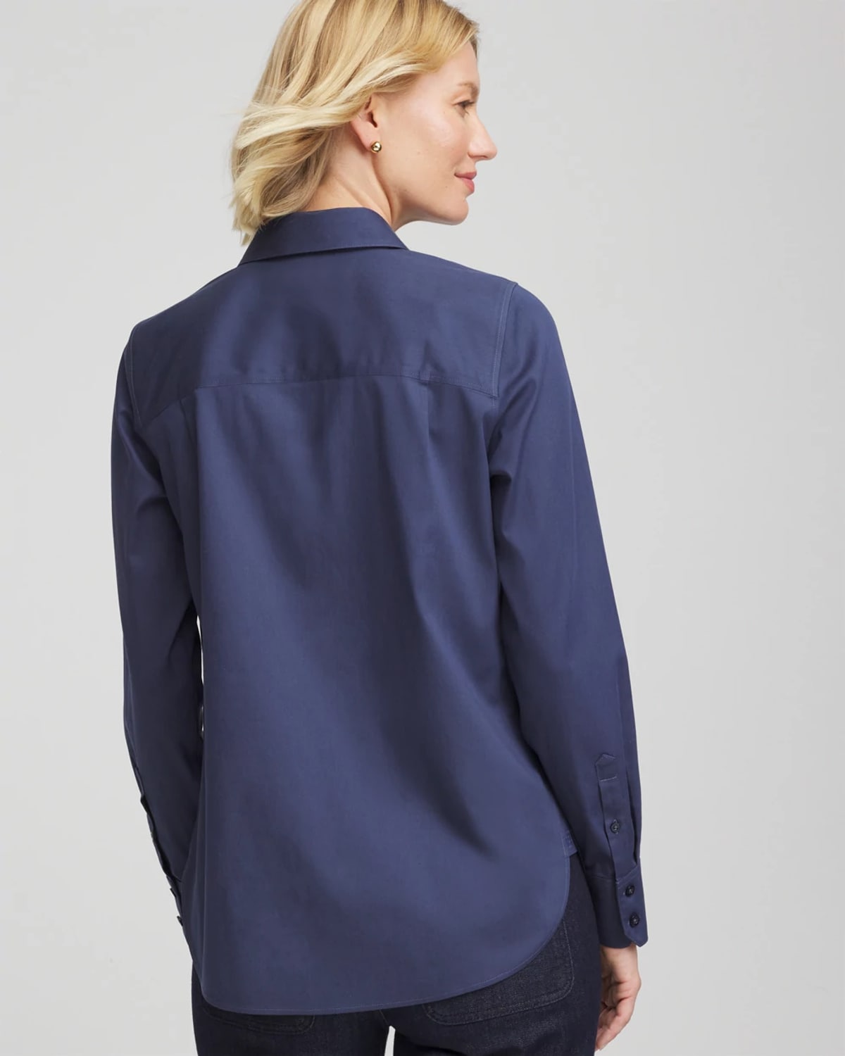 Chico's No Iron Fall Stretch Shirt In Indigo Sky