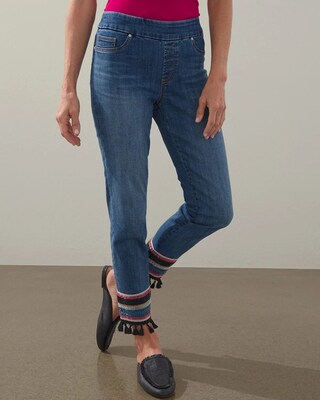 Beaded Tassel Pull-On Ankle Jeggings