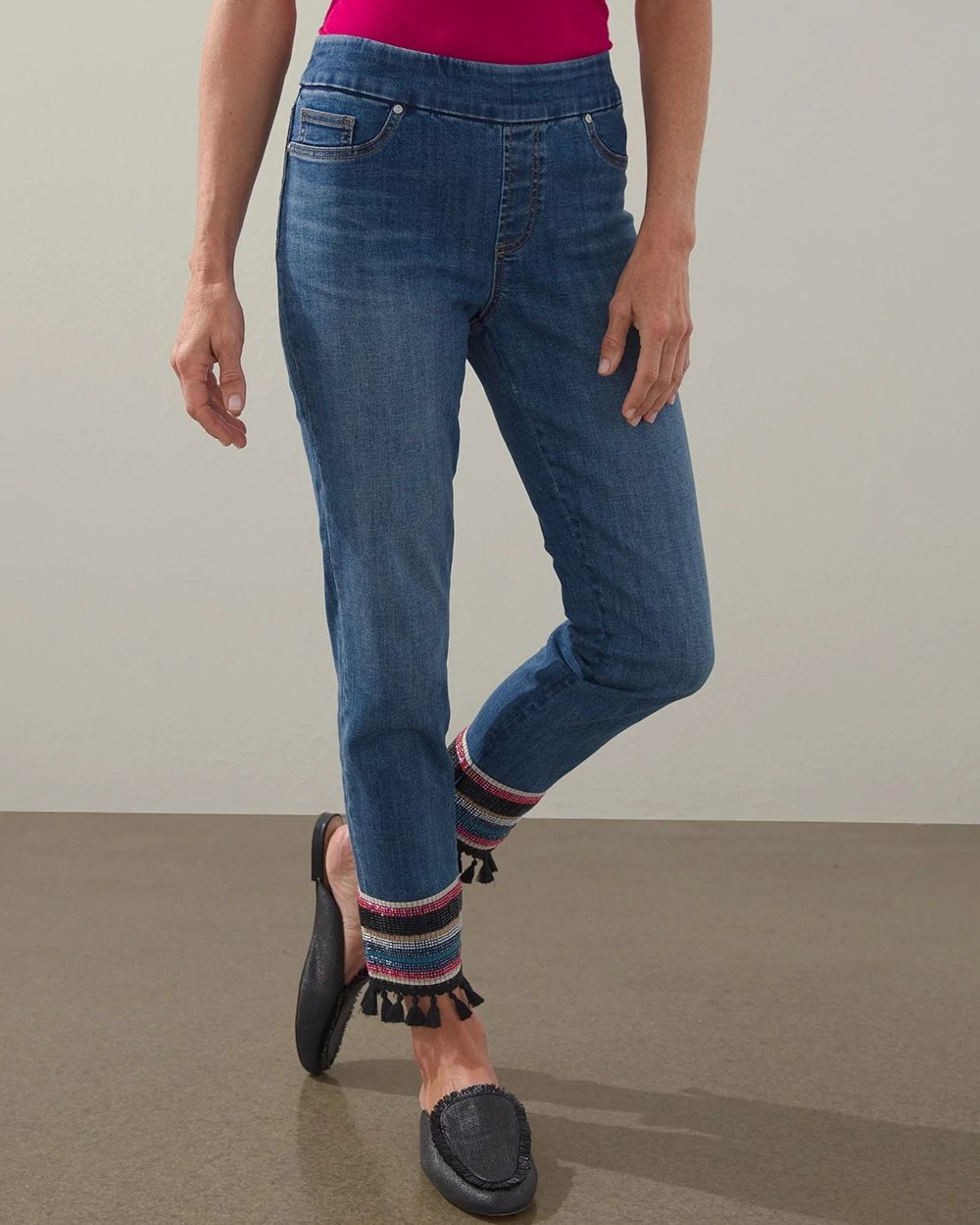 Beaded Tassel Pull-On Ankle Jeggings