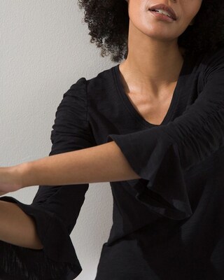 Ruched Sleeve Slub Tee