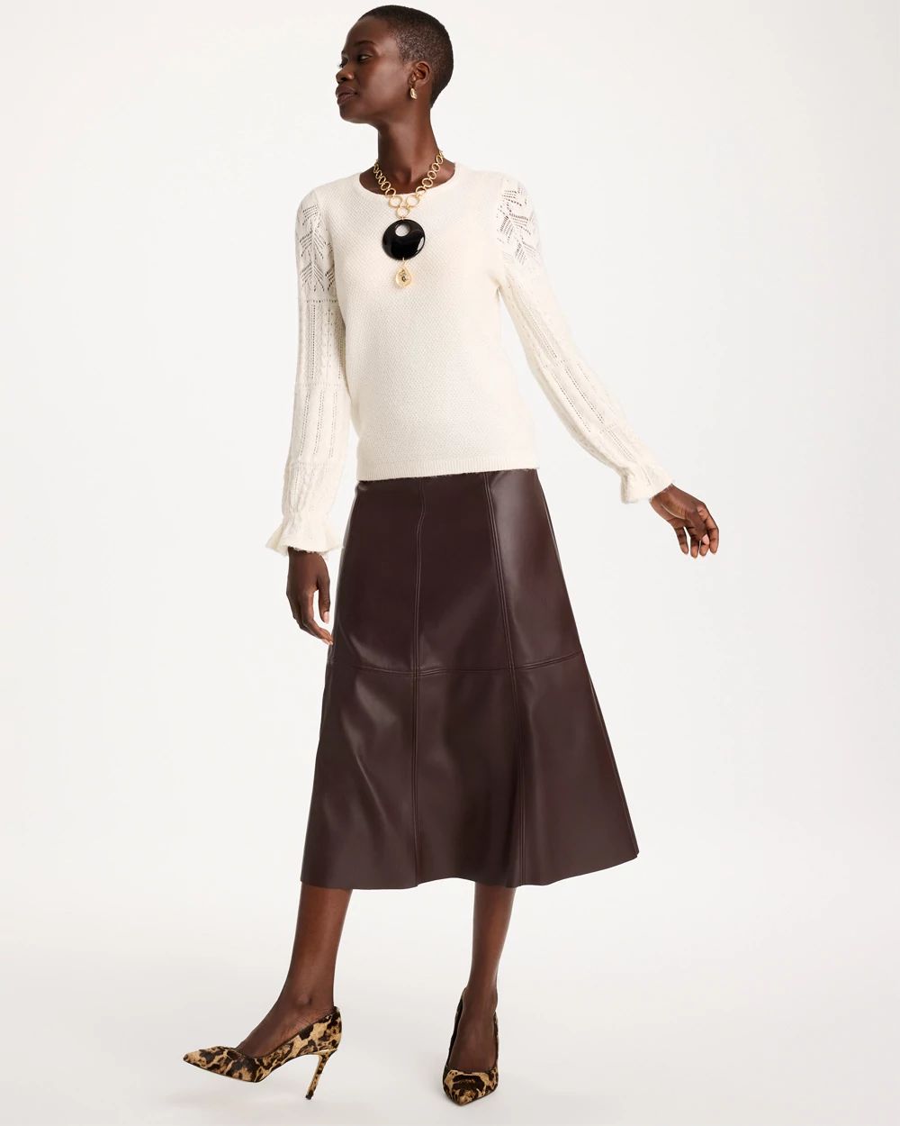 Pointelle Crochet-Lace Sleeve Pullover click to view larger image.