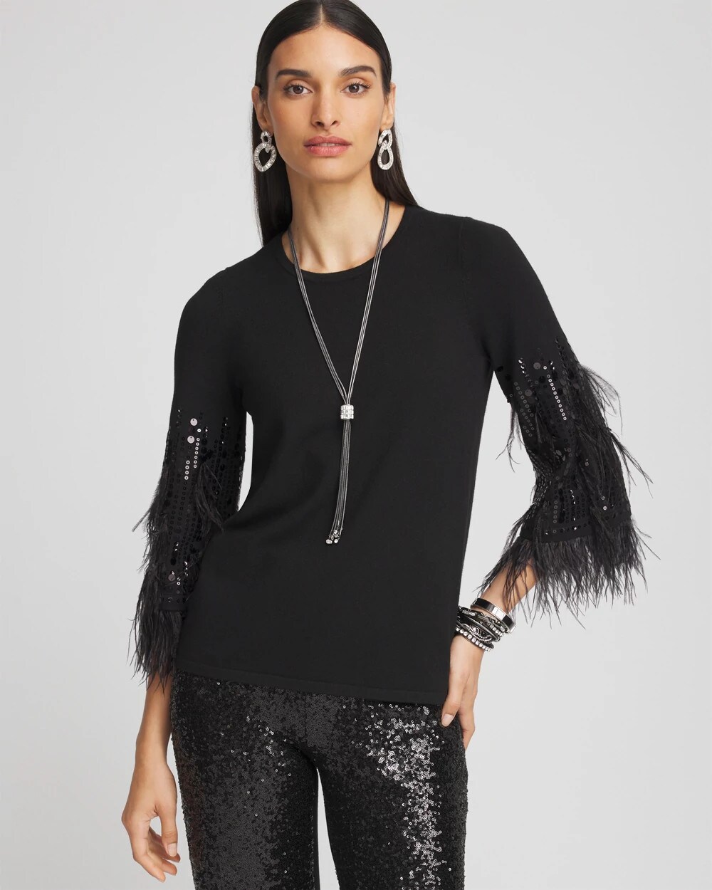 Feather Sequin Pullover Sweater