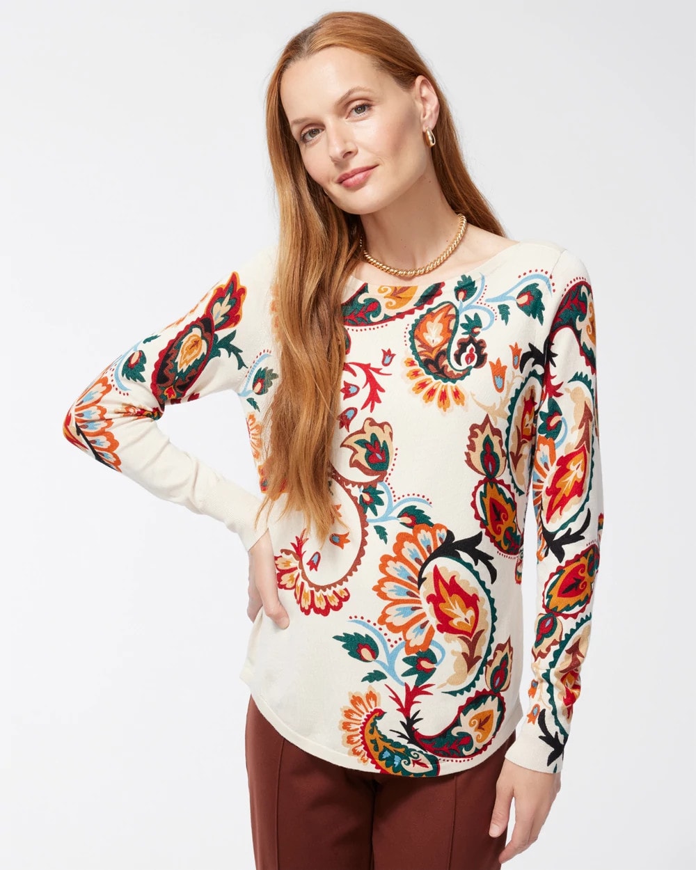 Spun Rayon Paisley Printed Pullover