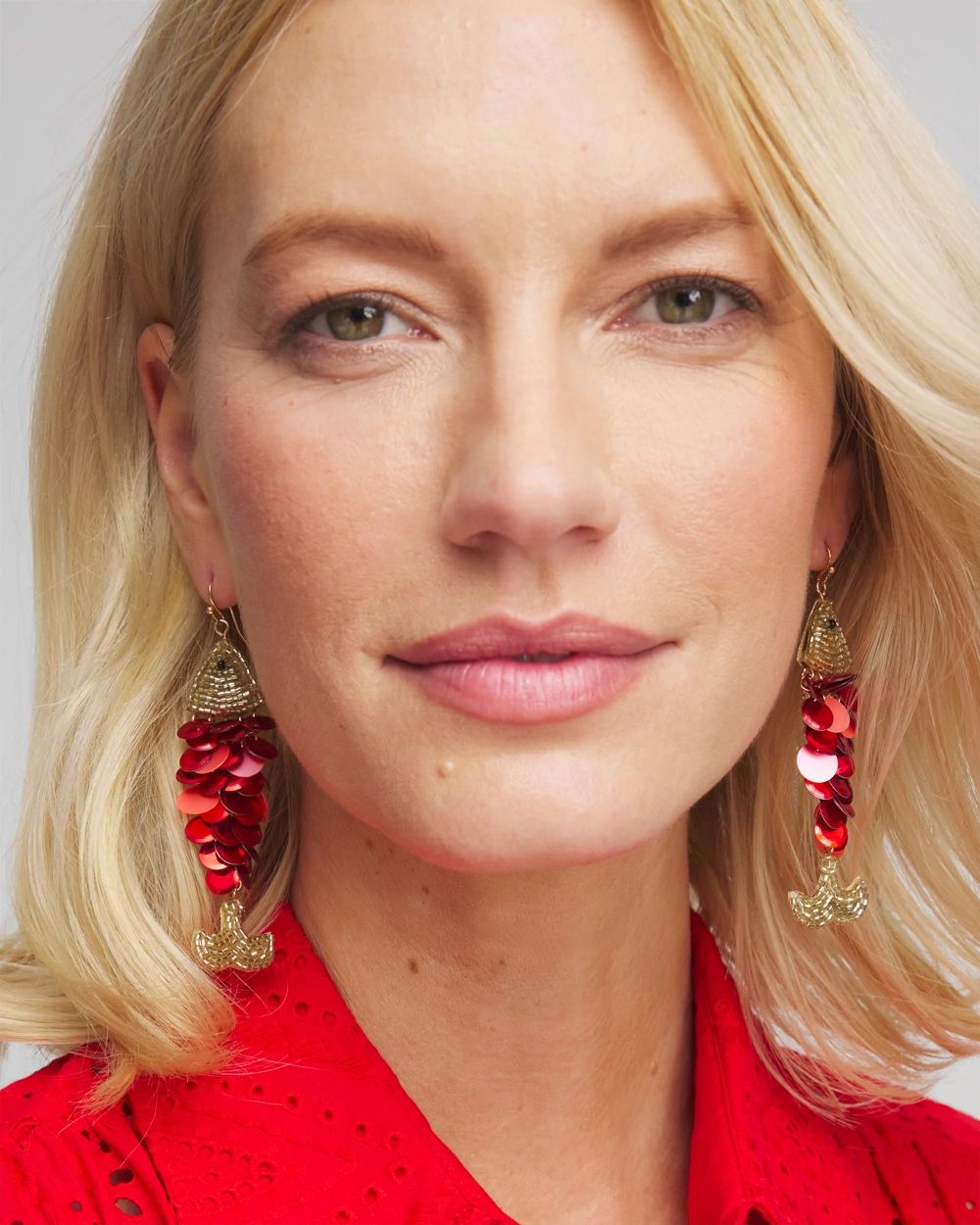 No Droop® Red Sequin Fish Earrings