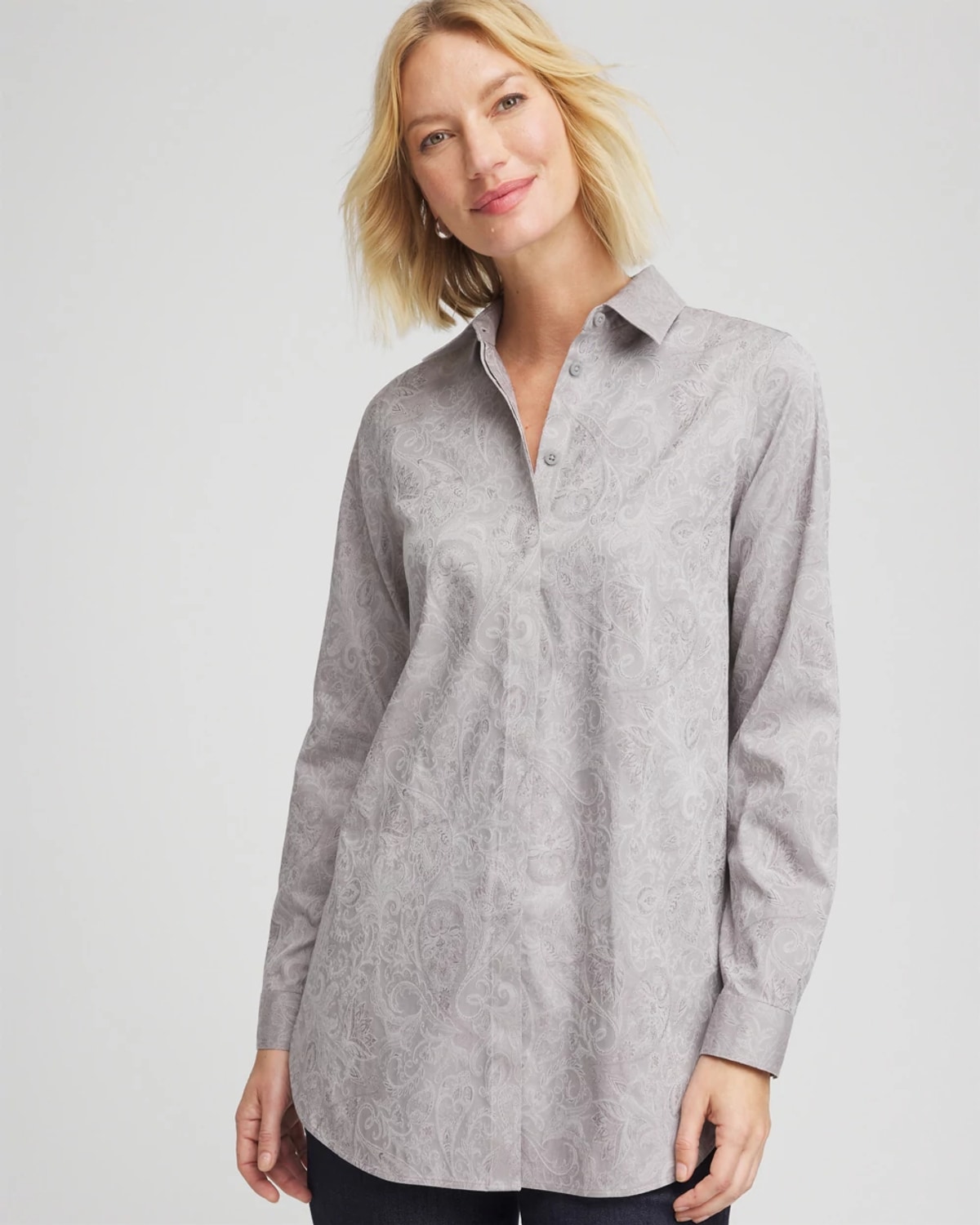 Chico's No Iron Lace Jacquard Stretch Tunic In Gray In Gray