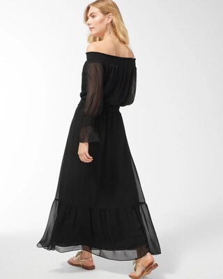 Chiffon Off Shoulder Black Maxi Dress