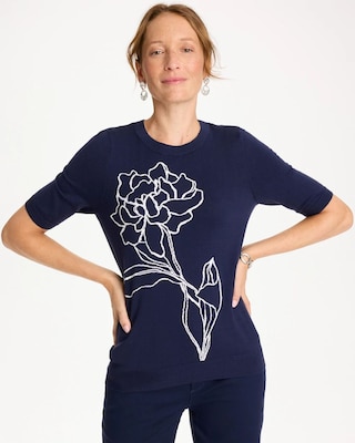 Ella Short-Sleeve Floral Sweater