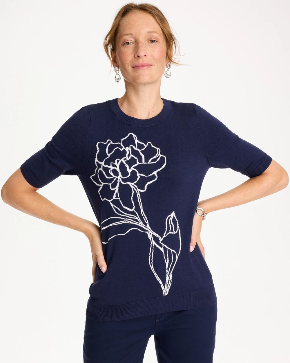 Ella Short-Sleeve Floral Sweater