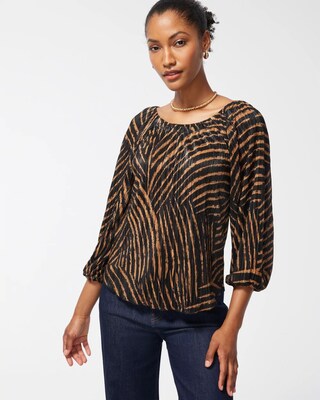 Print Metallic Crinkle Top
