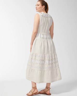 Linen Embroidered Tiered Maxi Dress
