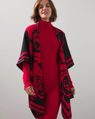 Rose Jacquard Sweater Ruana Wrap