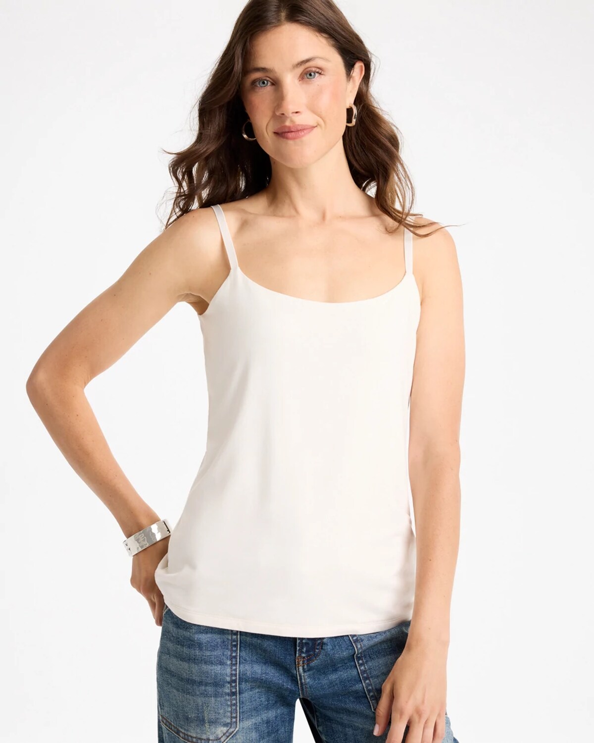 Chico's Touch Of Cool Cami Top In White In Ecru