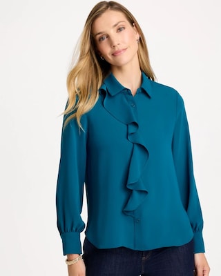 Matte Satin Ruffled Button-Down Blouse