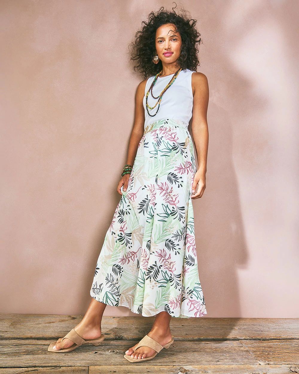 Floral Embroidered Crinkle Maxi Skirt