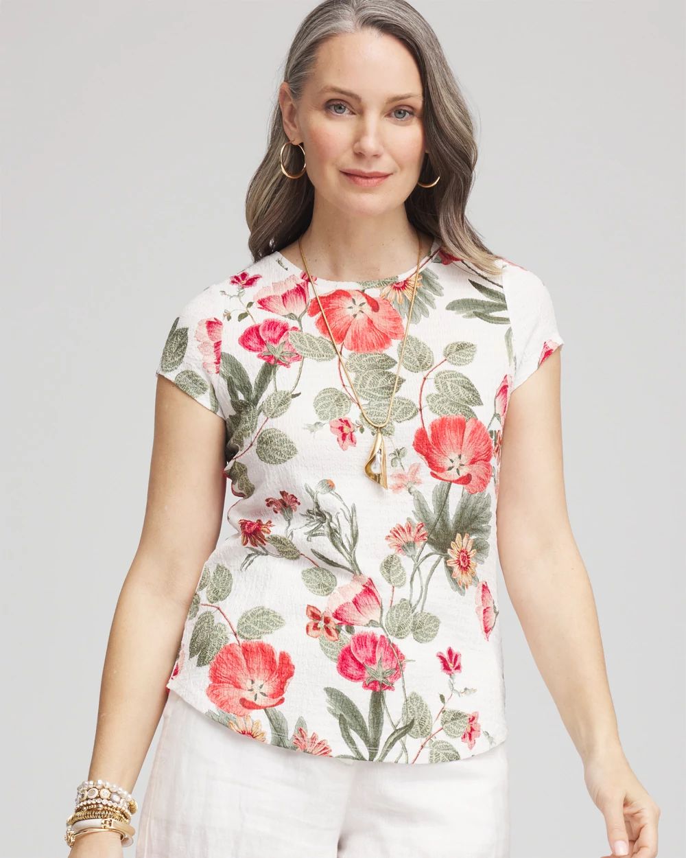Floral Textured Cap Sleeve Tee